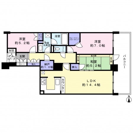 草津市渋川、マンションの間取り画像です