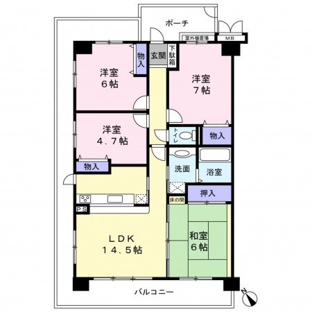 草津市若竹町、マンションの間取り画像です