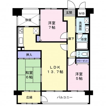 草津市草津、マンションの間取り画像です