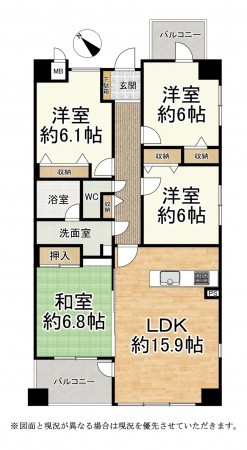 草津市大路、マンションの間取り画像です