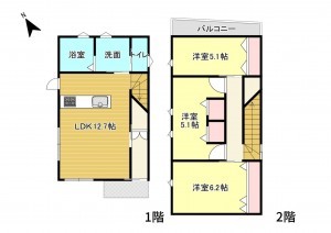 草津市上笠、中古一戸建ての間取り画像です