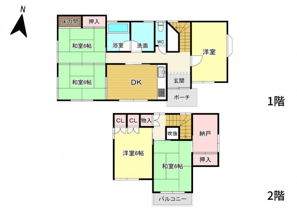 草津市追分、中古一戸建ての間取り画像です