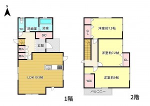 草津市笠山、中古一戸建ての間取り画像です