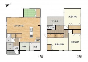 草津市西渋川、中古一戸建ての間取り画像です