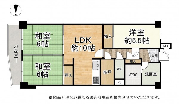 大津市柳が崎、マンションの間取り画像です