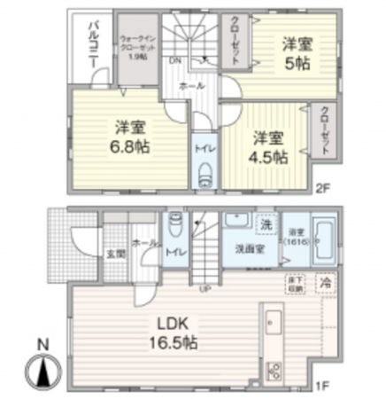 大津市弥生町、新築一戸建ての間取り画像です