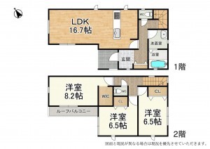 草津市平井、新築一戸建ての間取り画像です