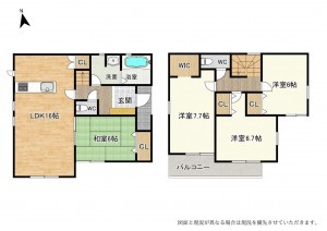 草津市東矢倉、新築一戸建ての間取り画像です