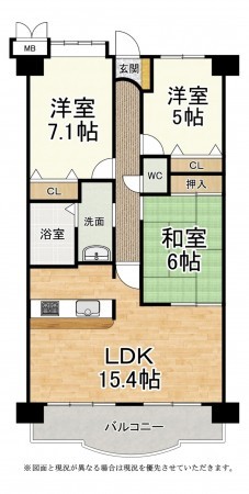 大津市松山町、マンションの間取り画像です