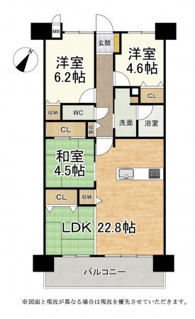 草津市大路、マンションの間取り画像です