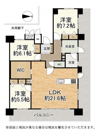 大津市浜大津、マンションの間取り画像です