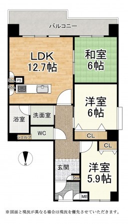 大津市秋葉台、マンションの間取り画像です