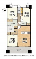 大津市大萱、マンションの間取り画像です