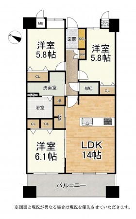 大津市大萱、マンションの間取り画像です