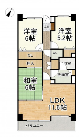 大津市真野、マンションの間取り画像です