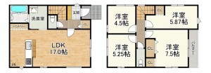 大津市桜野町、新築一戸建ての間取り画像です