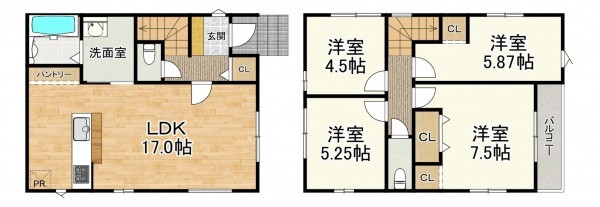 大津市桜野町、新築一戸建ての間取り画像です
