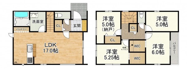 大津市桜野町、新築一戸建ての間取り画像です