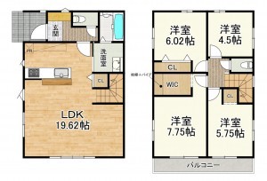 大津市桜野町、新築一戸建ての間取り画像です