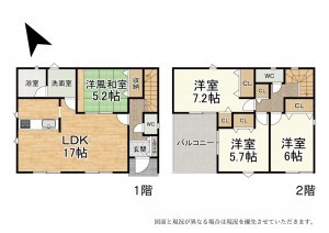 大津市雄琴、新築一戸建ての間取り画像です