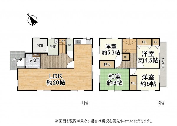 大津市堅田、中古一戸建ての間取り画像です