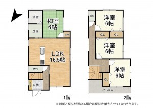 草津市桜ケ丘、中古一戸建ての間取り画像です