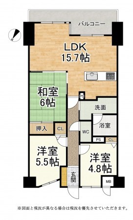 草津市野路、マンションの間取り画像です