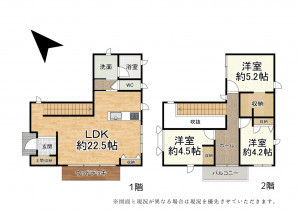 草津市平井、中古一戸建ての間取り画像です