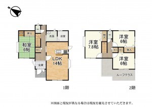 草津市追分、中古一戸建ての間取り画像です