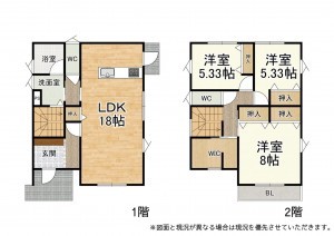 大津市下阪本、中古一戸建ての間取り画像です