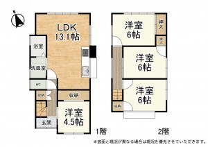 草津市平井、中古一戸建ての間取り画像です
