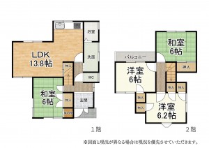大津市錦織、中古一戸建ての間取り画像です