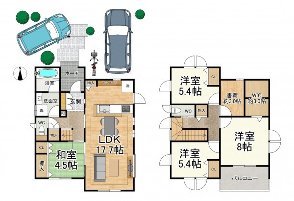 草津市南草津プリムタウン、中古一戸建ての間取り画像です