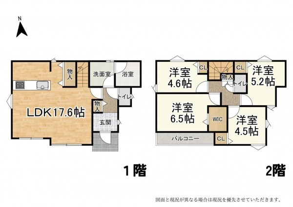 草津市新浜町、新築一戸建ての間取り画像です