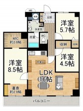 大津市湖城が丘、マンションの間取り画像です