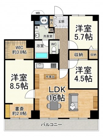 大津市湖城が丘、マンションの間取り画像です