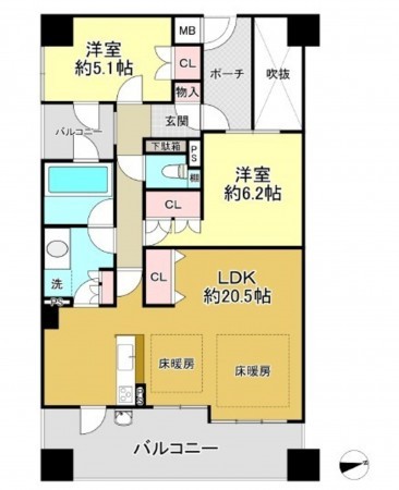 大津市におの浜、マンションの間取り画像です