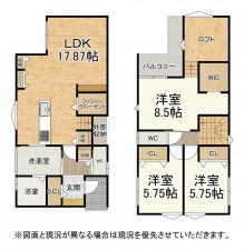 大津市下阪本、新築一戸建ての間取り画像です