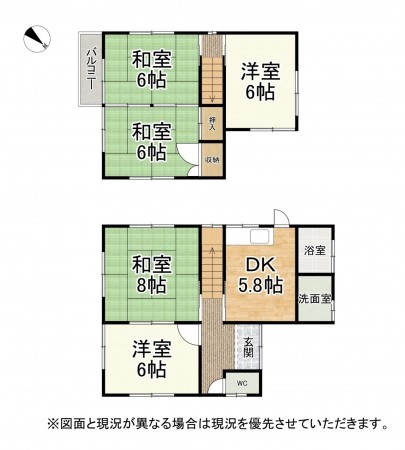 草津市上笠、中古一戸建ての間取り画像です