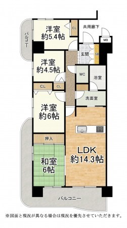 大津市茶が崎、マンションの間取り画像です