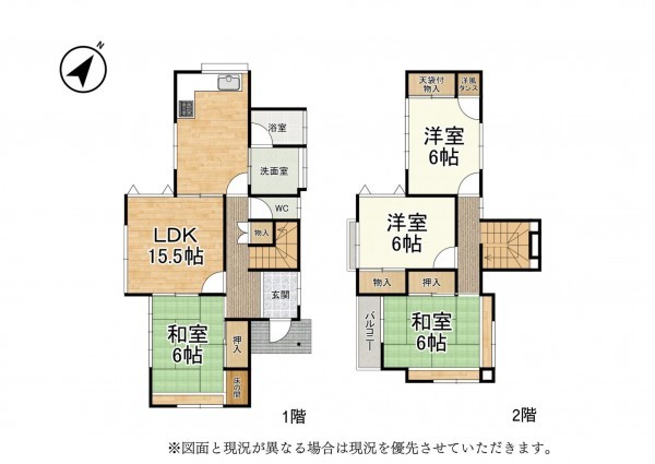 草津市追分、中古一戸建ての間取り画像です