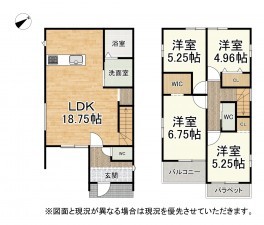 草津市上笠、新築一戸建ての間取り画像です