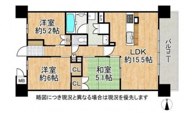 大津市柳が崎、マンションの間取り画像です