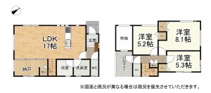 草津市上笠、新築一戸建ての間取り画像です