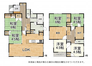 大津市湖城が丘、中古一戸建ての間取り画像です