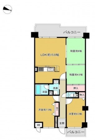 大津市秋葉台、マンションの間取り画像です
