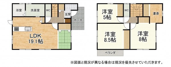 草津市東矢倉、中古一戸建ての間取り画像です