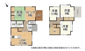 草津市西矢倉、中古一戸建ての間取り画像です