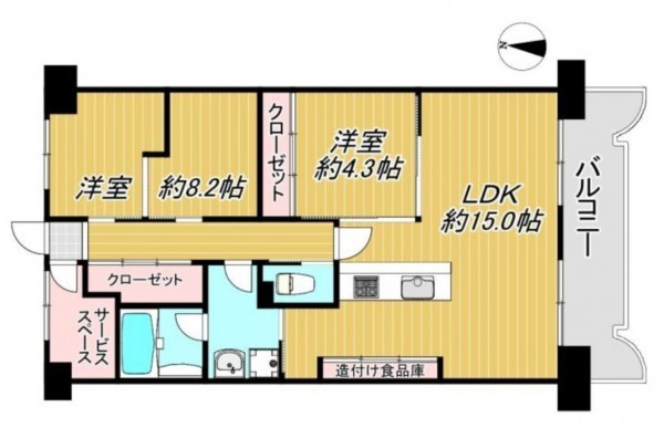 大津市柳川、マンションの間取り画像です