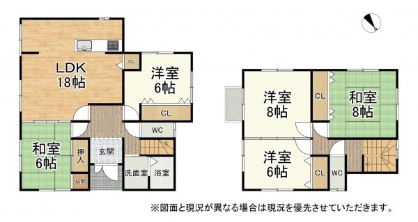 大津市木の岡町、中古一戸建ての間取り画像です